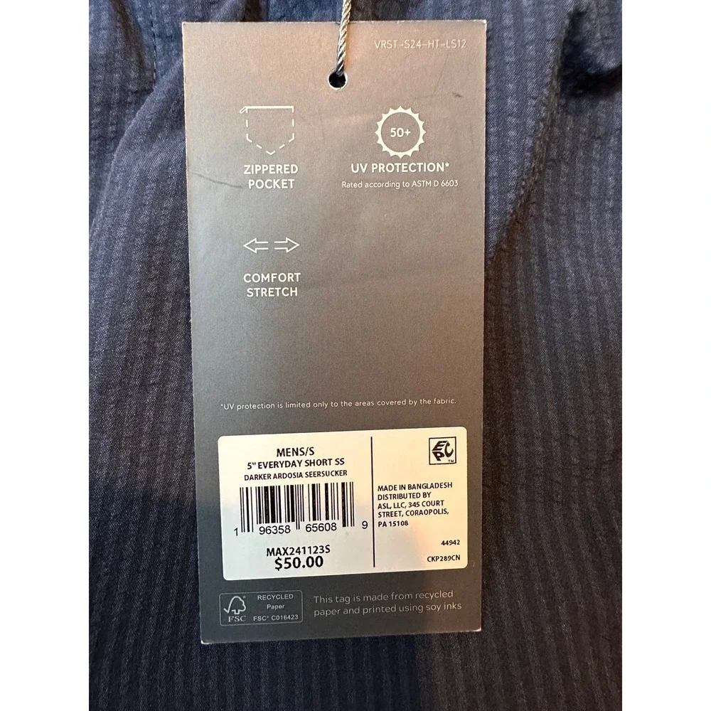 VRST Mens 5 Everyday Short Darker Ardosia Grey Seersucker Relaxed Fit Small NWT